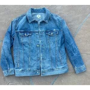 AG Adriano Goldschmidt Distressed Trucker denim Jacket - L - retail $285 BZ